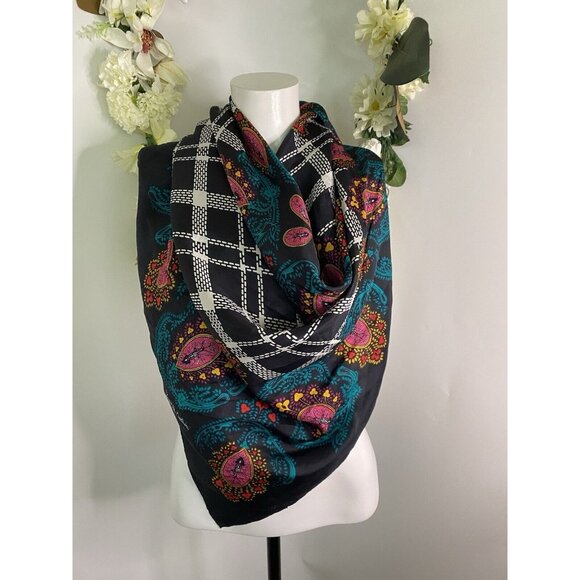 Vintage 1970s Square Diane von Furstenberg Silk Scarf Vibrant Black Multi 42" - Picture 16 of 16